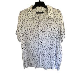 Edgar + Ash 2XL White Tattoo Print Short Sleeve Button Down Shirt Cactus Snake